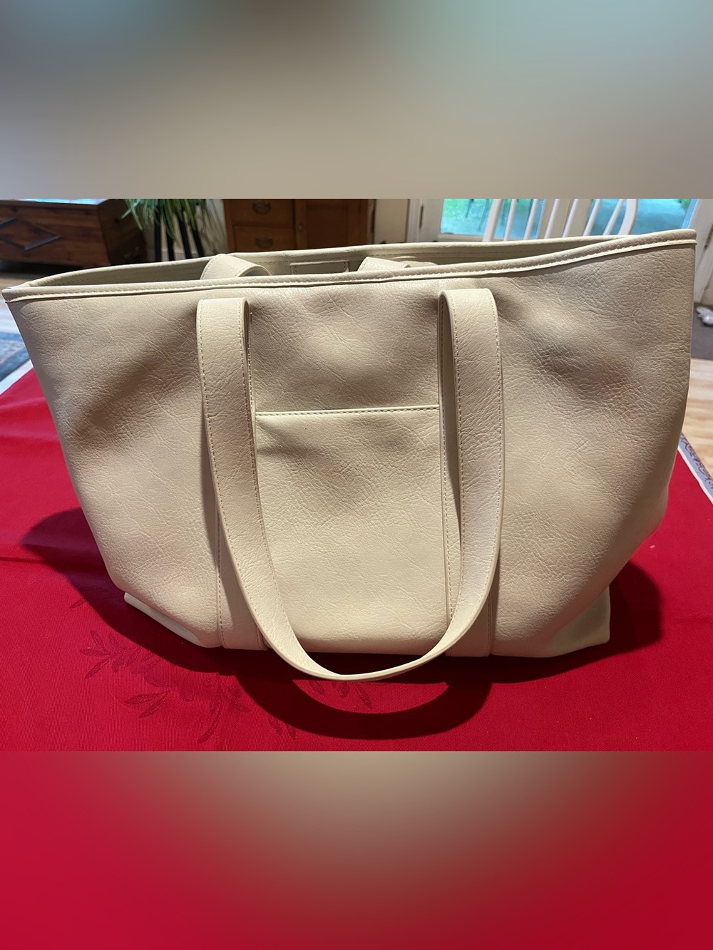 ANTHROPOLOGIE large classic cream tote bag